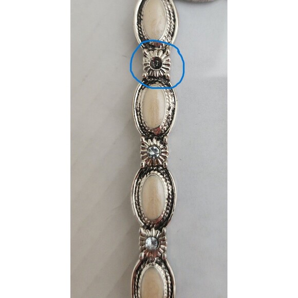 LNT Home Picture Frame Back Stand Silver Tone Ivory Rhinestones - Picture 7 of 7